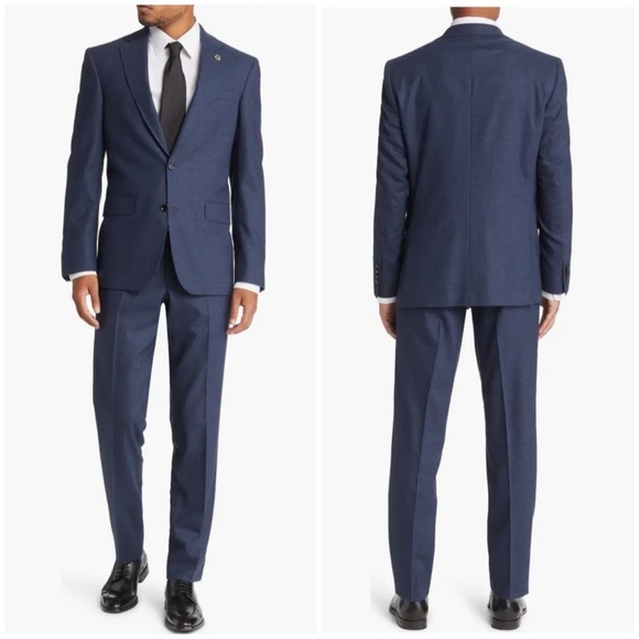 SOLD Ted Baker Jay Trim Fit Wool Suit Set Blazer Jacket Pants Business Blue 42R - Picture 1 of 13